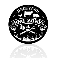 Iron Wall Art Decorations, Backyard BBQ Zone Sign, for Restaurant, Matte Style, Flat Round, Tableware Pattern, 300x1mm(HJEW-WH0067-058)