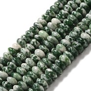 Natural Green Spot Beads Strands, Saucer Beads, Rondelle, 6.5x3mm, Hole: 1mm, about 118~119pcs/strand, 15.35''(39cm)(G-Z030-A03-01)