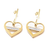 304 Stainless Steel Dangle Stud Earrings, with Polymer Clay Crystal Rhinestone and Ear Nuts, Heart, Golden, 45mm, Pin: 0.7mm(EJEW-E261-19G)