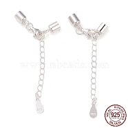 925 Sterling Silver Curb Chain Extender, End Chains with Lobster Claw Clasps and Cord Ends, Teardrop Chain Tabs, with S925 Stamp, Silver, 26mm(STER-G039-02B-S)