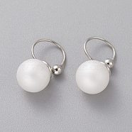 Brass Cuff Earrings, with Acrylic Imitation Pearl Beads, Round, Cadmium Free & Lead Free, Platinum, White, 16mm(EJEW-H120-06H)