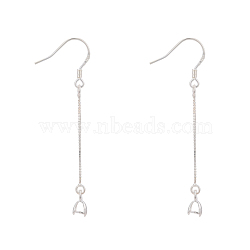 925 Sterling Silver Earring Hooks Findings, with Box Chain & Pendant Bails, Silver, 53x0.5mm, 20 Gauge, Pin: 0.8mm(STER-I014-30S)