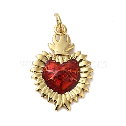 Rack Plating Brass Enamel Pendants, with Jump Ring, Cadmium Free & Lead Free, Heart Charm, Real 18K Gold Plated, 22x15.5x3.2mm, Hole: 4mm(KK-S372-01G-01)