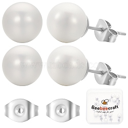 Beebeecraft 6 Pairs Shell Pearl Ball Stud Earrings, with 304 Stainless Steel Earring Pins, White, 20x8mm(EJEW-BBC0001-35B)