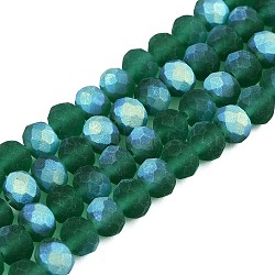 Transparent Glass Beads Strands, Faceted, Frosted, Half AB Color Plated, Rondelle, Sea Green, 6x4.5mm, Hole: 1.4mm, about 80~85pcs/strand, 38~40cm(EGLA-A044-T6mm-MB18)