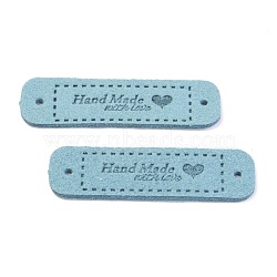 PU Leather Label Tags, Handmade Embossed Tag, with Holes, for DIY Jeans, Bags, Shoes, Hat Accessories, Rectangle with Word Handmade, Sky Blue, 55x15x1.2mm, Hole: 2mm(DIY-H131-A02)