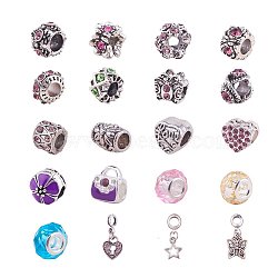 European Beads Sets, Large Hole Beads Sets, with Alloy European Beads(Rhinestone/Enamel) and Glass European Beads, Mixed Color, 10~27x5~14x8~11mm, Hole: 4~6mm, 20pcs/bag(OPDL-PH0004-01)