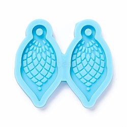 DIY Pendant Silicone Molds, for Earring Making, Resin Casting Molds, For UV Resin, Epoxy Resin Jewelry Making, Leaf, Sky Blue, 40x45x5mm, Hole: 3mm, Inner Diameter: 34x16mm(DIY-M028-14)