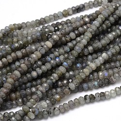 Natural Labradorite Rondelle Bead Strands, Faceted, 6x4mm, Hole: 1mm, about 104pcs/strand, 16 inch(G-O095-05-B)