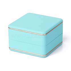 Square Plastic Jewelry Ring Boxes, with Velvet, LED Light, and Copper Wire, Pale Turquoise, 6.5x6.5x4.2cm(OBOX-F005-03A)