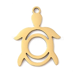 201 Stainless Steel Pendants, Tortoise Charm, Laser Cut, Real 18K Gold Plated, 18x14x1mm, Hole: 1.4mm(STAS-Q341-12G)