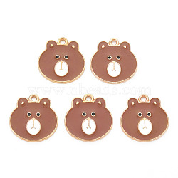 Alloy Enamel Pendants, Cadmium Free & Lead Free, Light Gold, Bear Head, Sienna, 16x15.5x1.5mm, Hole: 1.5mm(ENAM-S121-173-RS)