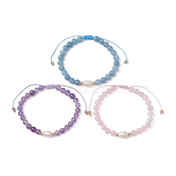 Natural Mixed Gemstone & Pearl Braided Bead Bracelets, Adjustable Bracelet, Inner Diameter: 2~3-1/2 inch(5.1~9cm)(BJEW-JB09719)