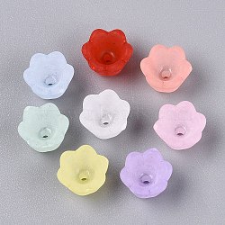 Frosted Transparent Acrylic Flower Bead Caps, Mixed Color, 10x9x6.5mm, Hole: 1.5mm(X-OACR-Q203-01)