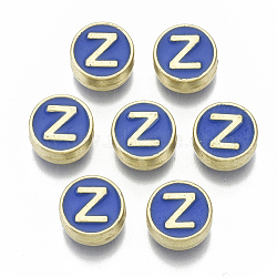 Alloy Enamel Beads, Cadmium Free & Nickel Free & Lead Free, Flat Round with Initial Letters, Light Gold, Letter.Z, 8x4mm, Hole: 1.5mm(ENAM-S122-028Z-NR)