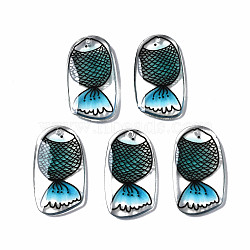 Epoxy Resin Pendants, Fish, Dark Cyan, 25x13.5x2mm, Hole: 0.8mm(RESI-S379-003)