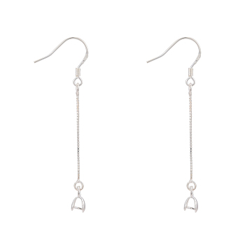 925 Sterling Silver Earring Hooks Findings, with Box Chain & Pendant Bails, Silver, 53x0.5mm, 20 Gauge, Pin: 0.8mm