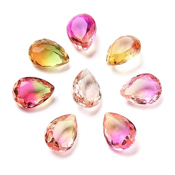 K9 Glass Rhinestone Cabochons, Faceted, Teardrop, Mixed Color, 12x16x7mm