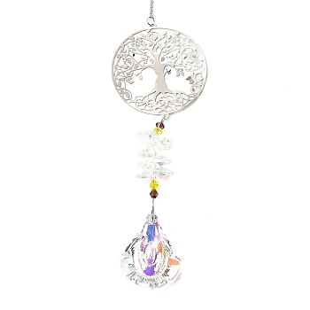 Alloy Hanging Ornaments, Glass Leaf Suncatchers for Outdoor Garden Window Decorations, Tree of Life, 406mm
