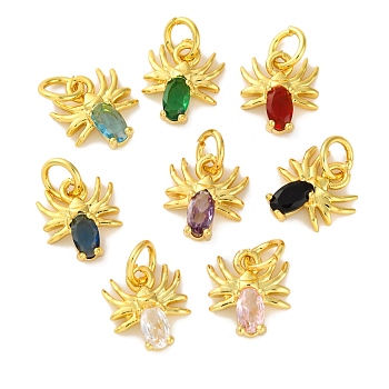 Rack Plating Brass Micro Pave Cubic Zirconia Charms, Long-Lasting Plated, Cadmium Free & Lead Free, Real 18K Gold Plated, Deer, Mixed Color, 10x9x3.5mm, Hole: 3.5mm