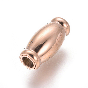 304 Stainless Steel Magnetic Clasps with Glue-in Ends, Oval, Rose Gold, 14x6.5mm, Hole: 3mm
