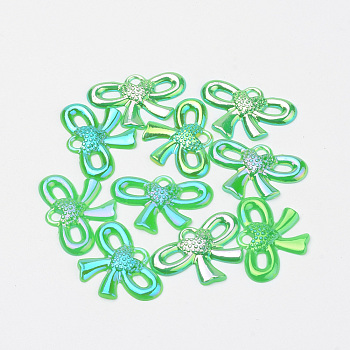 Acrylic Pendants, AB Color Plated, Bowknot, Lime Green, 18x26x2mm