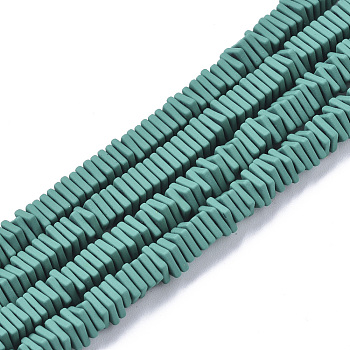 Spray Painted Non-magnetic Synthetic Hematite Beads Strands, Square Heishi Beads, Teal, 4.5x4.5x1mm, Hole: 0.9mm, about 340~345pcs/strand, 15.75 inch(40cm)
