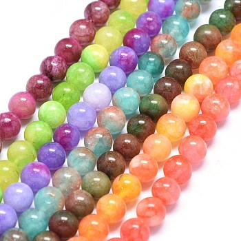 Natural Dyed White Jade Beads Strands, Round, Mixed Color, 8mm, Hole: 1mm, about 46~48pcs/strand, 14.7~15.2 inch(37.4~38.5cm)