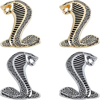 Aluminium Alloy Car Stickers, DIY Car Decorations, Snake, Mixed Color, 95x59x8mm, 4pcs/box