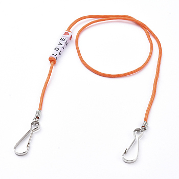 Polyester & Spandex Cord Ropes Eyeglasses Chains, Neck Strap for Eyeglasses, with Cube Acrylic Beads, Iron Coil Cord Ends and Keychain Clasp, Word Love, Dark Orange, 23.62 inch(60cm)