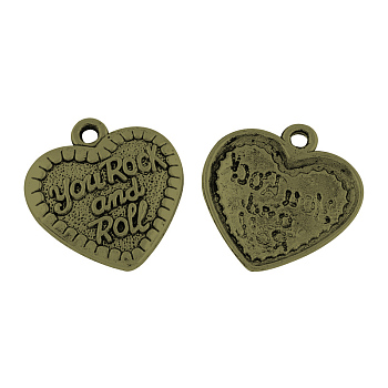 Tibetan Style Alloy Pendant Enamel Settings, Heart with Words you Rock and Roll, Cadmium Free & Nickel Free & Lead Free, Antique Bronze, 30x29x5mm, Hole: 3mm