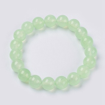 Natural Jade Beaded Stretch Bracelet, Dyed, Round, Honeydew, 2 inch(5cm), Beads: 8mm, about 22pcs/strand