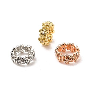 Rack Plating Brass Micro Pave Cubic Zirconia Beads, Long-Lasting Plated, Cadmium Free & Lead Free, 5-Petal Flower, Mixed Color, 10x4mm, Hole: 6mm