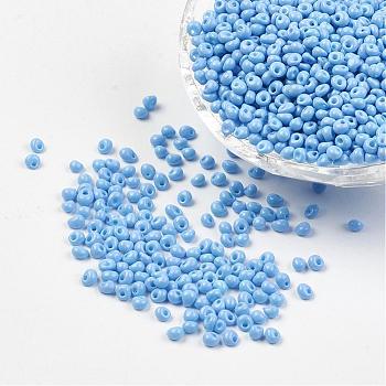 Opaque Glass Seed Beads, Fringe Teardrop Beads, Cornflower Blue, 3~3.5x2~3mm, Hole: 1mm, about 4500pcs/bag, 440~450g/bag