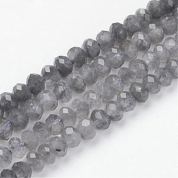 Natural Cloudy Quartz Beads Strands, Rondelle, Faceted, Dark Gray, 6.5x5mm, Hole: 1mm, about 75pcs/strand, 15.7 inch