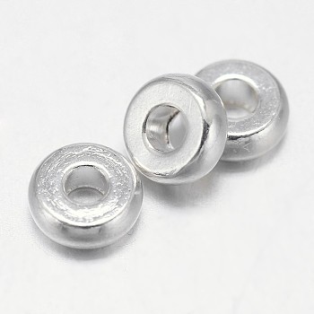 Flat Round Brass Spacer Beads, Silver Color Plated, 6x2mm, Hole: 2mm