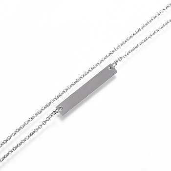 304 Stainless Steel Rectangle Pendant Necklaces, with Lobster Claw Clasps, Stainless Steel Color, 19.09 inch(48.5cm)