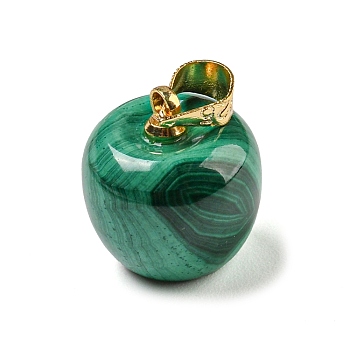 Natural Malachite Pendants, Apple Charms with Alloy Snap on Bails, Golden, 13.5x12mm, Hole: 3.7x4.2mm