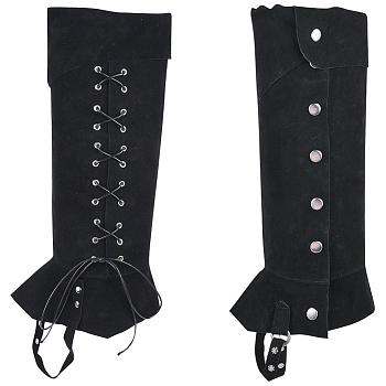 Velvet Boot Cover, Leg Guards, with Wax Rope & Iron Finding, Renaissance Medieval Viking Costume Accessories, Black, 519x220x8mm