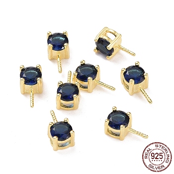 925 Sterling Silver Peg Bails, with Cubic Zirconia, Square, Golden, Dark Blue, 9x4x4.5mm, Hole: 2.5x1.5mm, Pin: 0.6mm