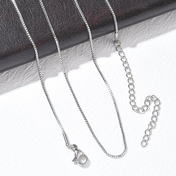 10Pcs 1MM 304 Stainless Steel Box Chain Necklaces, Tarnish Free, Stainless Steel Color, 19.69 inch(50cm)