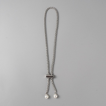 Alloy Bucket Bag Drawstring Chains, with Resin Imitation Pearl Beads, Platinum, 64.8cm