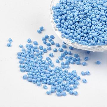 Opaque Glass Seed Beads, Fringe Teardrop Beads, Cornflower Blue, 3~3.5x2~3mm, Hole: 1mm, about 4500pcs/bag, 440~450g/bag(SEED-R032-B08)