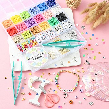 DIY Heishi Surfer Bracelet Necklace Making Kit, Including Polymer Clay Disc  & Acrylic Letter & Plastic Star & Natural Shell Beads, Dolphin & Heart &  Pineapple Alloy Charms, Scissors, Tweezers, Mixed Color