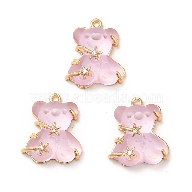 Real 14K Gold Plated Pearl Pink Bear Brass+Resin Pendants