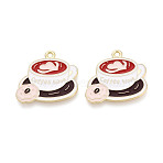 Alloy Enamel Pendants, Coffee Charms, Golden, Crimson, 22x24x1mm, Hole: 1.7mm(PALLOY-T093-20G)