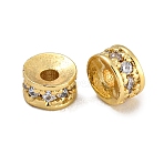 Rack Plating Brass Micro Pave Cubic Zirconia Beads, Lead Free & Cadmium Free, Long-Lasting Plated, Real 18K Gold Plated, Round, Clear, 4x2mm, Hole: 1.4mm(KK-U030-29G-01)