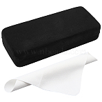 1Pc Rectangle Iron & Velvet Eyeglass Cases, with 1Pc Suede Fiber Glasses Cleaning Cloth, Black, 160x66x33.5mm(AJEW-CN0007-35B)