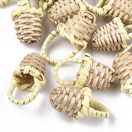 Handmade Reed Cane/Rattan Woven Pendants, For Making Straw Earrings and Necklaces, Basket, 25~30x14~15mm(WOVE-T006-091A)