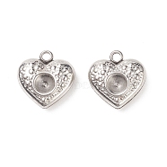 304 Stainless Steel Heart Charms Rhinestone Settings, Stainless Steel Color, 13x12x4mm, Hole: 1.5mm, Fit for 4mm Rhinestone(STAS-E083-13P)